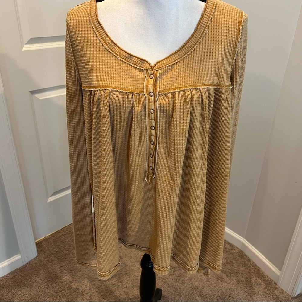 Free People Gold Long Sleeve Ribbed Tunic